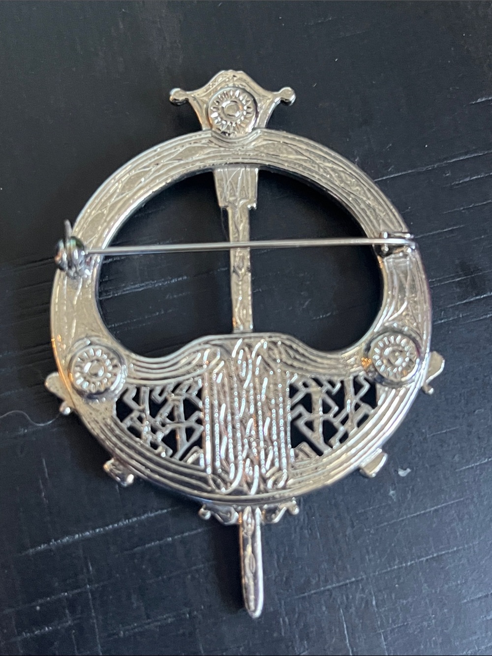 Silver Celtic Circle Brooch with Multicolor Crystals - Picture 2 of 4